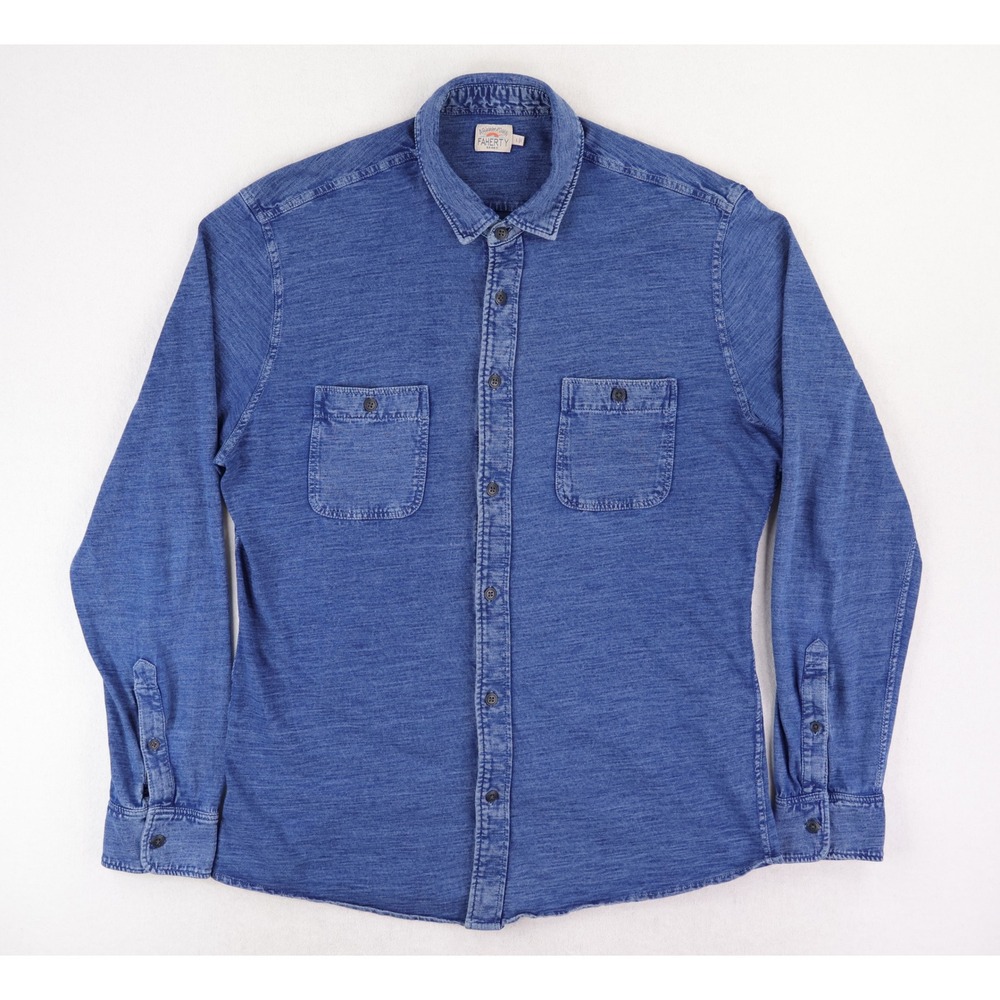 Faherty Knit Seasons Shirt Mens Large Indigo-Dyed Long Sleeve Organic Cotton